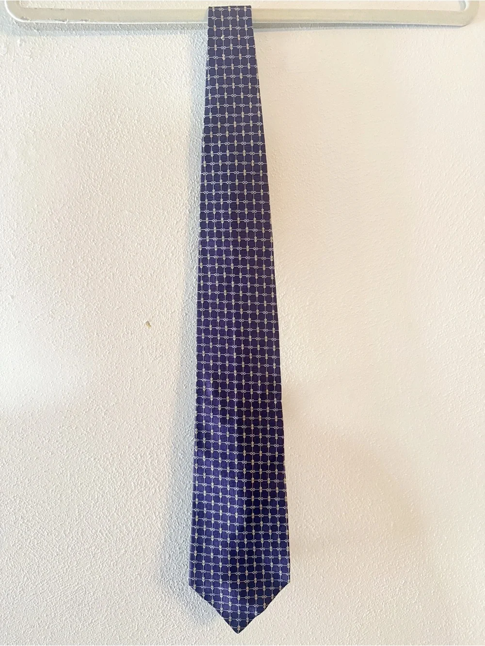 Silk Necktie Navy Grid Pattern Made in Italy Business Tie